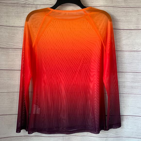 Kate Kasin Orange and Purple Ombre Sheer Mesh Long Sleeve Shirt Rave Swim Cover - Picture 5 of 16